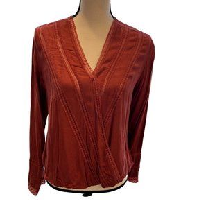 Japna faux wrap top boho hippy Suplice Blouse dusty rose brown pink Size Small